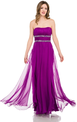 Strapless Long Formal Prom Dress with Beaded Waist