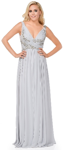 Deep V-Neck Ruched Floor Length Formal Prom Dress
