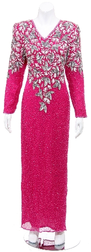 Hand Beaded Gown with Oak Leaves Design