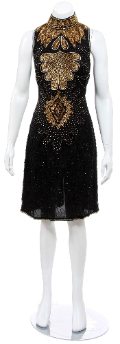 Turtleneck Sleeveless Short Dress with Sequined Bodice