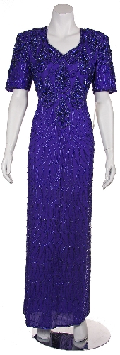 Full Length Floral Print Sequin Beaded Formal Dress
