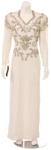 V-Neck Long Sleeves Long Formal Beaded Gown