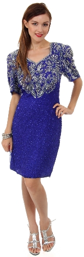 Knee Length V-Neck Formal Cocktail Beaded Dress