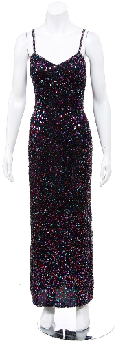 Spaghetti Straps Sequined Long Cocktail Dress 