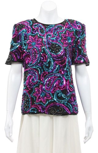Floral Flare Hand Sequined Pull Over Top