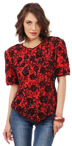 Fully Flowered Hand Beaded/Sequin Blouse