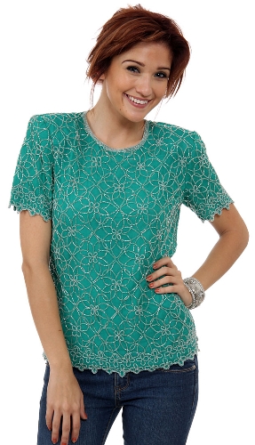 Short Sleeved Beaded Petal Pattern Design