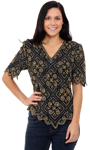 Elaborated Mosaic Detail Hand Beaded/Sequined Blouse