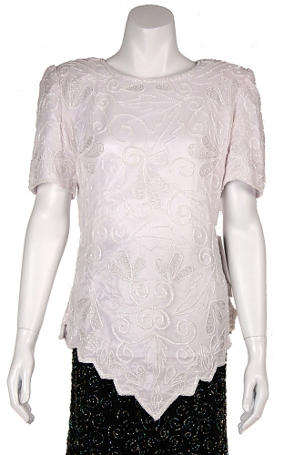 Garden Inspired Beaded Pattern Half Sleeves Blouse