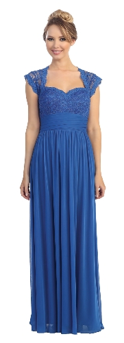 Cap Sleeves Lacey Bust Long Formal Evening Prom Dress