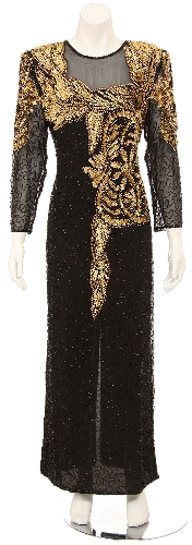 Asymmetric Beaded Pattern Sequined Formal Gown