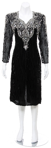 Tea Length Sequined Formal Dress with Sheer Sleees