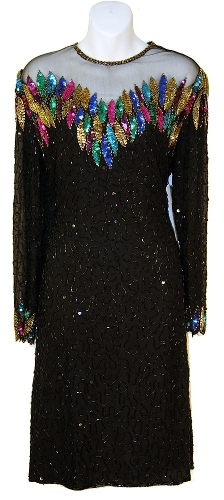 See Thru Bodice and Long Sleeved Beaded Short Dress