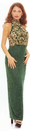 Turtle Neck Long Fully Beaded Gown