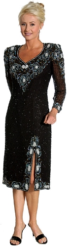 Tea Length Floral Beaded Formal Dress