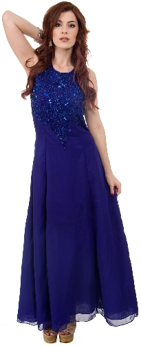 A-line Silk Chiffon Formal Dress with Beaded Bodice 