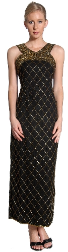 Crossed Front Diagonal Beadwork Formal Beaded Dress