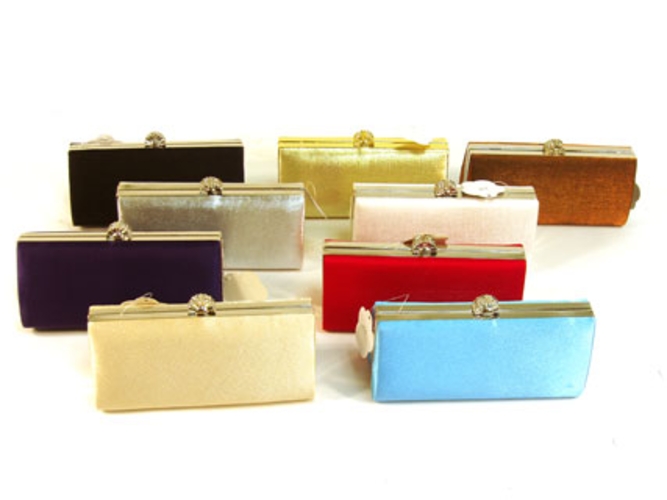 Metal Frame Shiny Satin Evening Bag