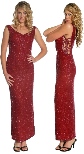Side Holed V-Low Back Evening Gown