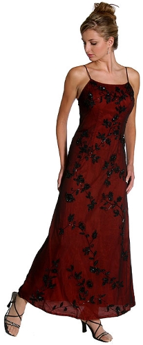 Spaghetti Strapped Floral Beaded Dress