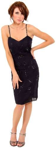 Spaghetti Strapped Party Dress With Flower Petal Beading