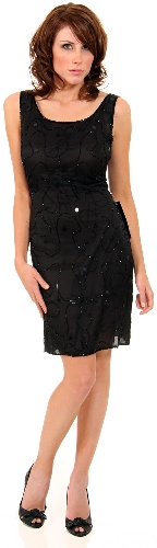 Broad Strapped Beaded Cocktail Dress W/ Sequin Stitch Drops