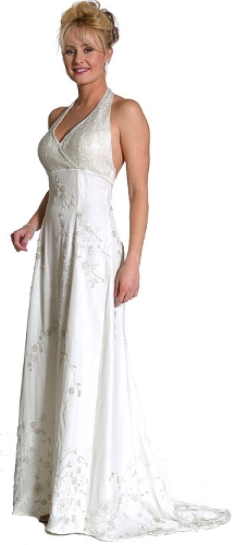 Halter Beaded Formal Gown with Tail