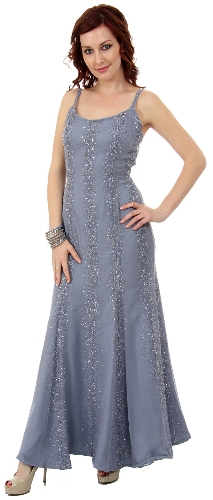 Flared Sequined Prom Dress with Spaghetti Straps