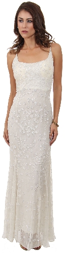 U-Neck Silk Chiffon Gown with Miniature Flowers Beading