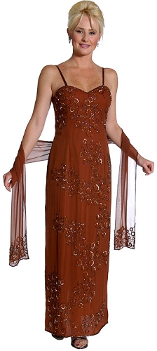 Floral Spaghetti Strapped Beaded Dress