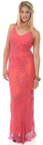 V Neck Beaded Long Formal Evening Dress