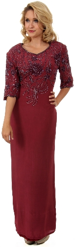 Half Sleeves Beaded Bodice Straight Formal Dress 