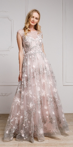 Floral & Embroidered Full Length Prom Gown