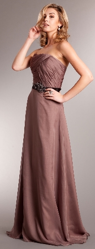 Strapless Long Formal Dress with Pleating & Belt