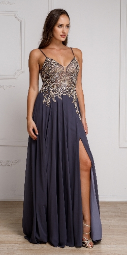 Beaded Embellished Spaghetti Prom Dress