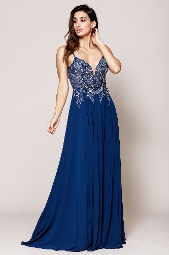 Rhinestone Long Prom Dress with Spaghetti Straps