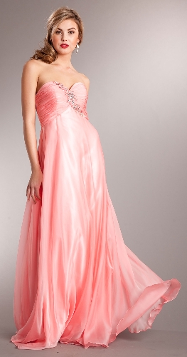 Strapless Shirred Long Formal Prom Dress with Rhinestones