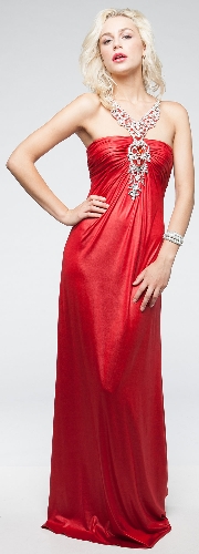 Rhinestones Neck Shimmery Long Formal Prom Dress 
