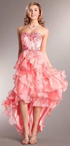 Strapless High-Low Cocktail Prom Dress with Ruffled Skirt