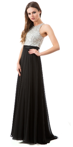 Jewel Bodice Chiffon Skirt Long Formal Prom Dress
