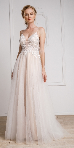 Spaghetti Lace Embroidered Formal Prom Dress