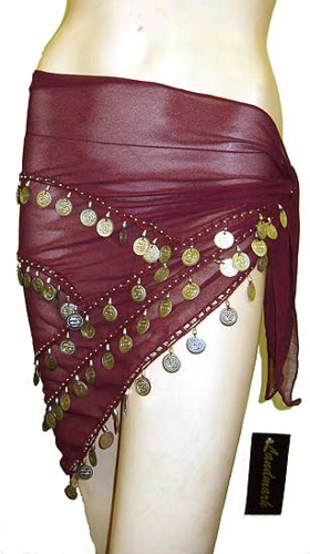 Belly Dancer Beaded Hip Scarf (Burgundy/Silver)