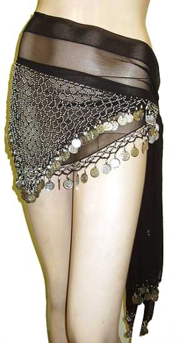 Belly Dancer Beaded Hip Scarf (Black/Silver)