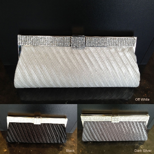 Diagonal Patterned Evening Bag with Rhinestones Metal Trim
