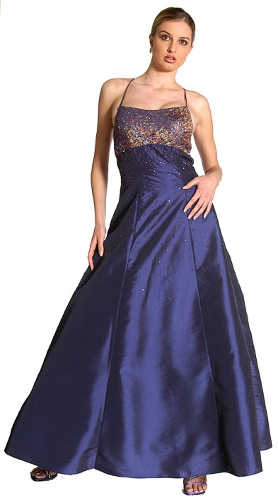 Criss Crossed Brocade Beaded Formal Prom Dress