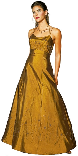 Beaded Tie Back Long Prom Dress