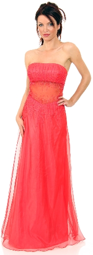 Semi See-Thru Mid Bodice Beaded Prom Dress