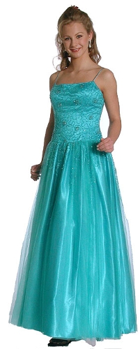 A-Line Spaghetti Strapped Beaded Prom Dress