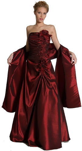 Taffeta Prom Dress with Flower Applique