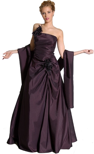 Taffeta Prom Dress with Flower Applique